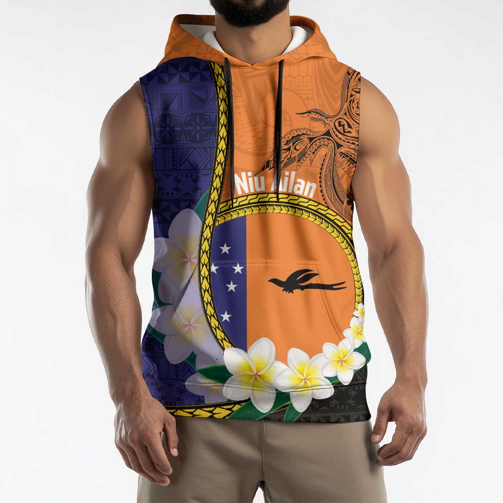 Personalised PNG Niu Ailan Sleeveless Hoodie Papua New Guinea Plumeria Melanesian Pattern - Polynesian Pride