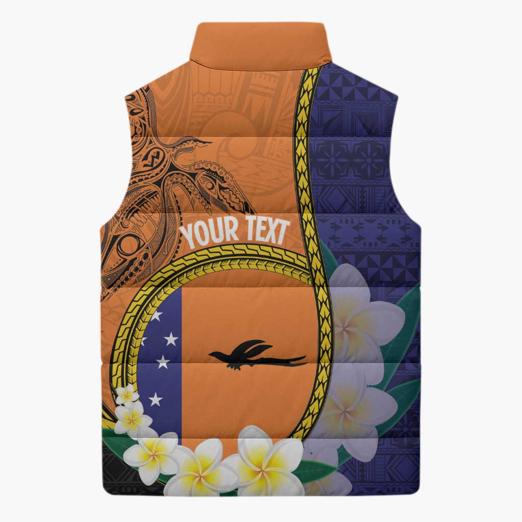 Personalised PNG Niu Ailan Sleeveless Puffer Jacket Papua New Guinea Plumeria Melanesian Pattern - Polynesian Pride