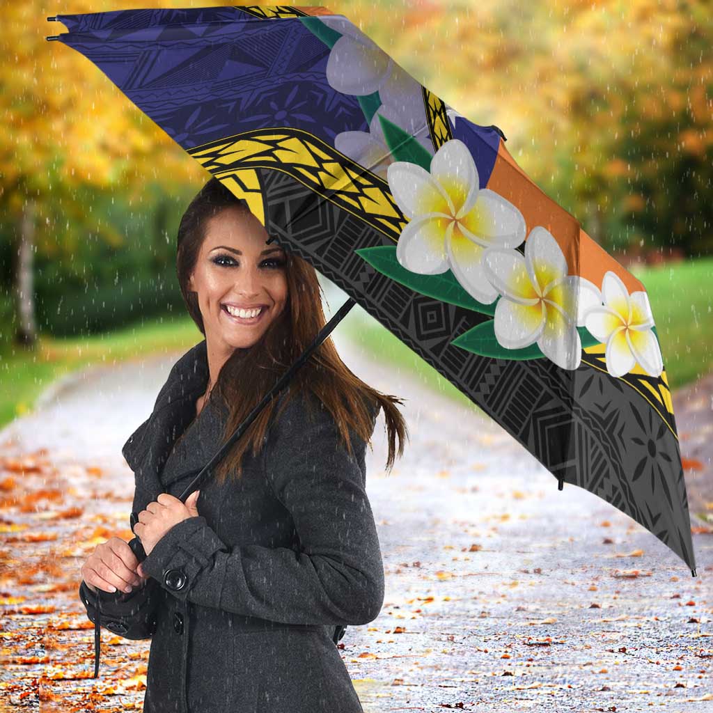 Personalised PNG Niu Ailan Umbrella Papua New Guinea Plumeria Melanesian Pattern - Polynesian Pride