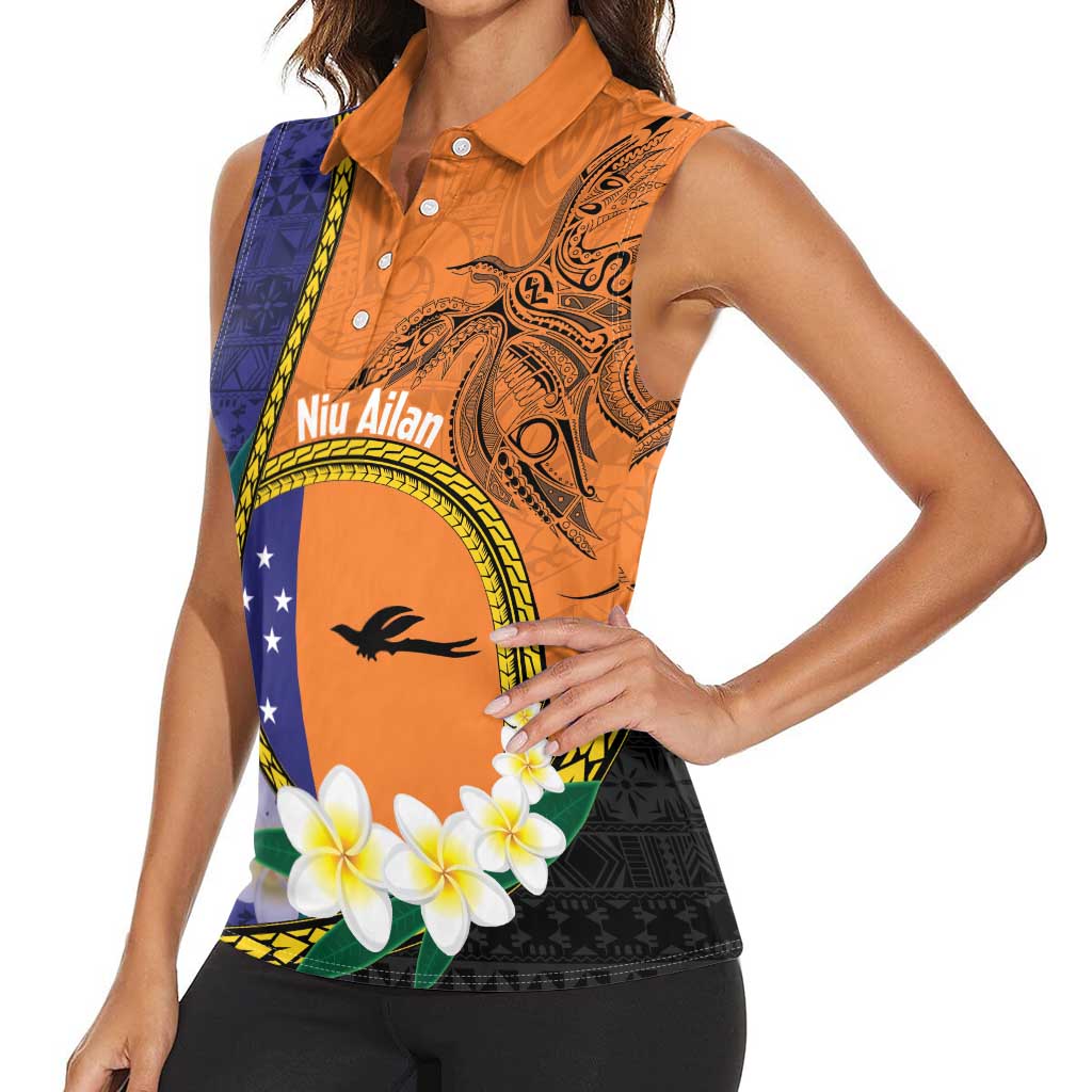 Personalised PNG Niu Ailan Women Sleeveless Polo Shirt Papua New Guinea Plumeria Melanesian Pattern - Polynesian Pride