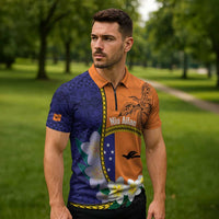 Personalised PNG Niu Ailan Zipper Polo Shirt Papua New Guinea Plumeria Melanesian Pattern - Polynesian Pride