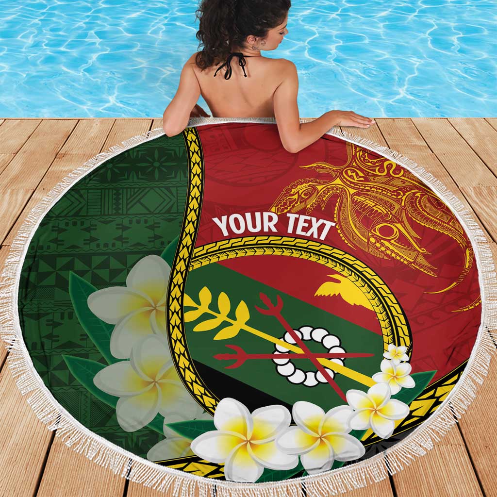 Personalised PNG Simbu Provins Beach Blanket Papua New Guinea Plumeria Melanesian Pattern - Polynesian Pride