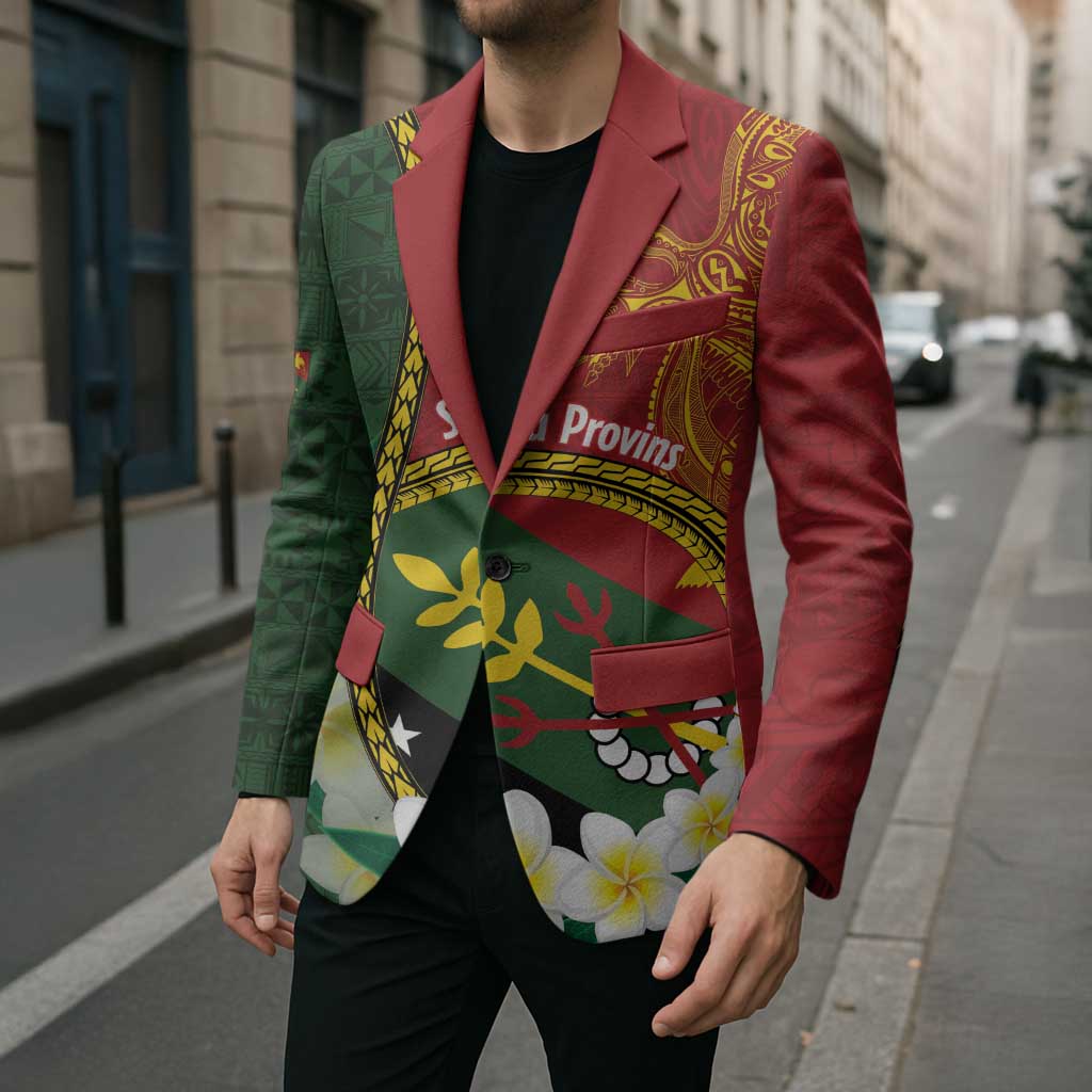 Personalised PNG Simbu Provins Blazer Papua New Guinea Plumeria Melanesian Pattern - Polynesian Pride