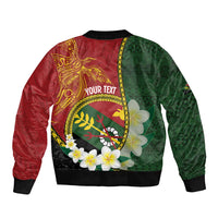Personalised PNG Simbu Provins Bomber Jacket Papua New Guinea Plumeria Melanesian Pattern - Polynesian Pride