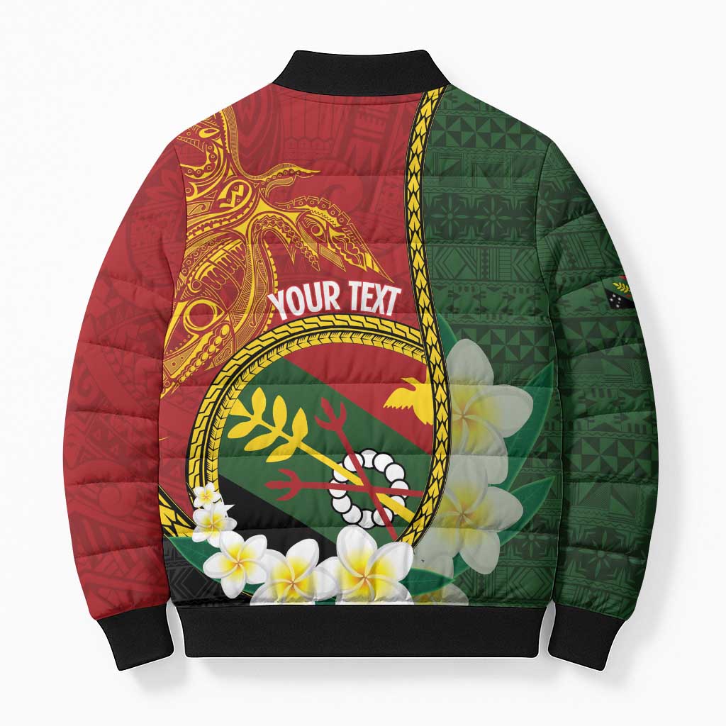 Personalised PNG Simbu Provins Bomber Puffer Jacket Papua New Guinea Plumeria Melanesian Pattern - Polynesian Pride