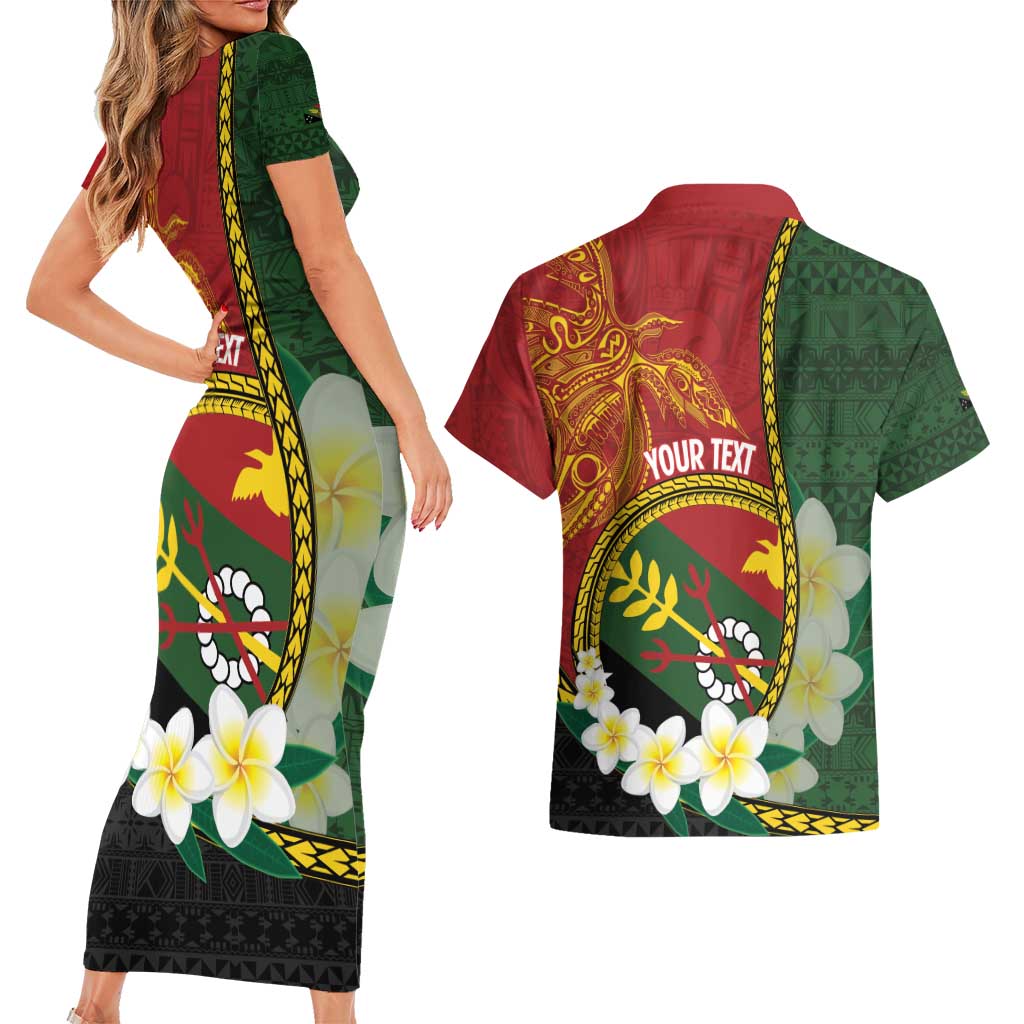 Personalised PNG Simbu Provins Couples Matching Short Sleeve Bodycon Dress and Hawaiian Shirt Papua New Guinea Plumeria Melanesian Pattern - Polynesian Pride