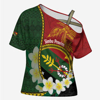 Personalised PNG Simbu Provins Cross Shoulder Shirt Papua New Guinea Plumeria Melanesian Pattern - Polynesian Pride