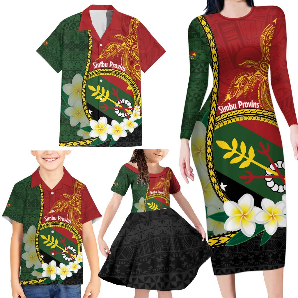Personalised PNG Simbu Provins Family Matching Long Sleeve Bodycon Dress and Hawaiian Shirt Papua New Guinea Plumeria Melanesian Pattern - Polynesian Pride