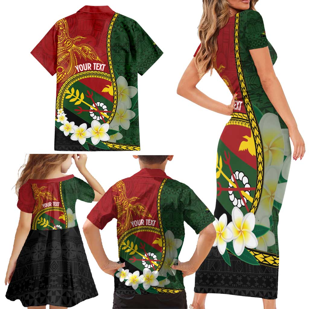 Personalised PNG Simbu Provins Family Matching Short Sleeve Bodycon Dress and Hawaiian Shirt Papua New Guinea Plumeria Melanesian Pattern - Polynesian Pride