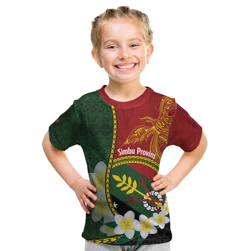 Personalised PNG Simbu Provins Kid T Shirt Papua New Guinea Plumeria Melanesian Pattern - Polynesian Pride