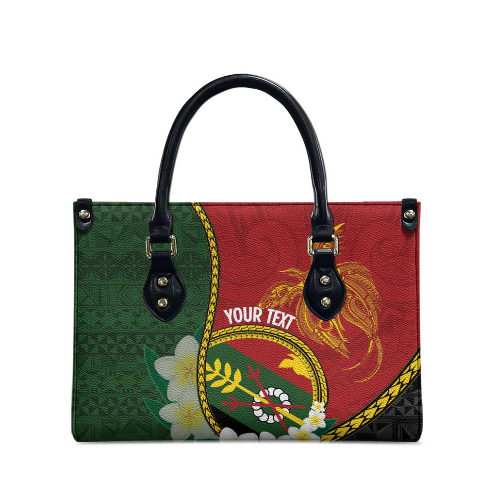 Personalised PNG Simbu Provins Leather Bag Papua New Guinea Plumeria Melanesian Pattern - Polynesian Pride