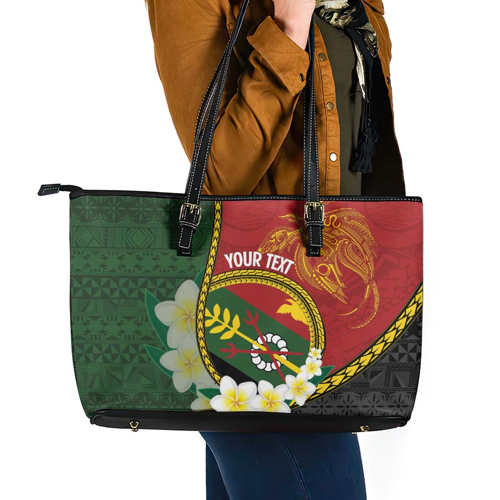 Personalised PNG Simbu Provins Leather Tote Bag Papua New Guinea Plumeria Melanesian Pattern LT14 - Polynesian Pride