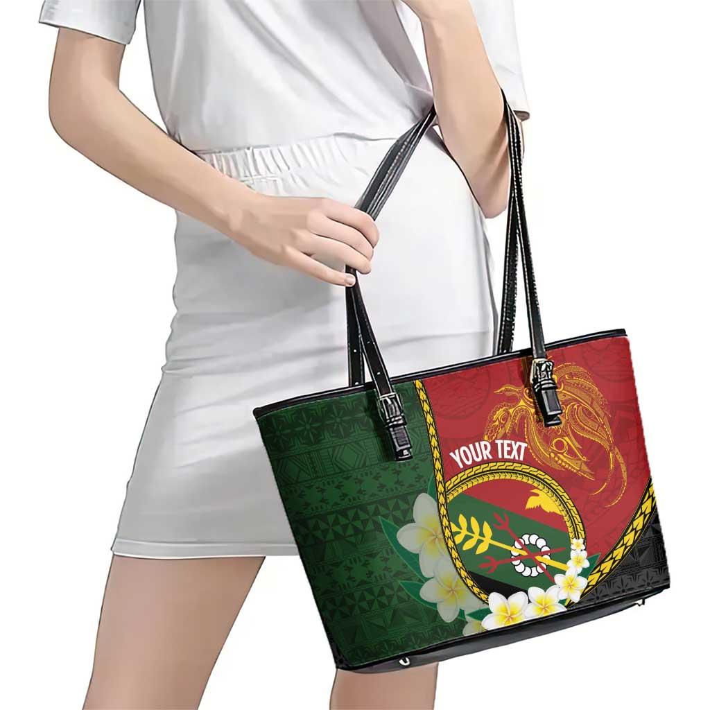 Personalised PNG Simbu Provins Leather Tote Bag Papua New Guinea Plumeria Melanesian Pattern LT14 - Polynesian Pride