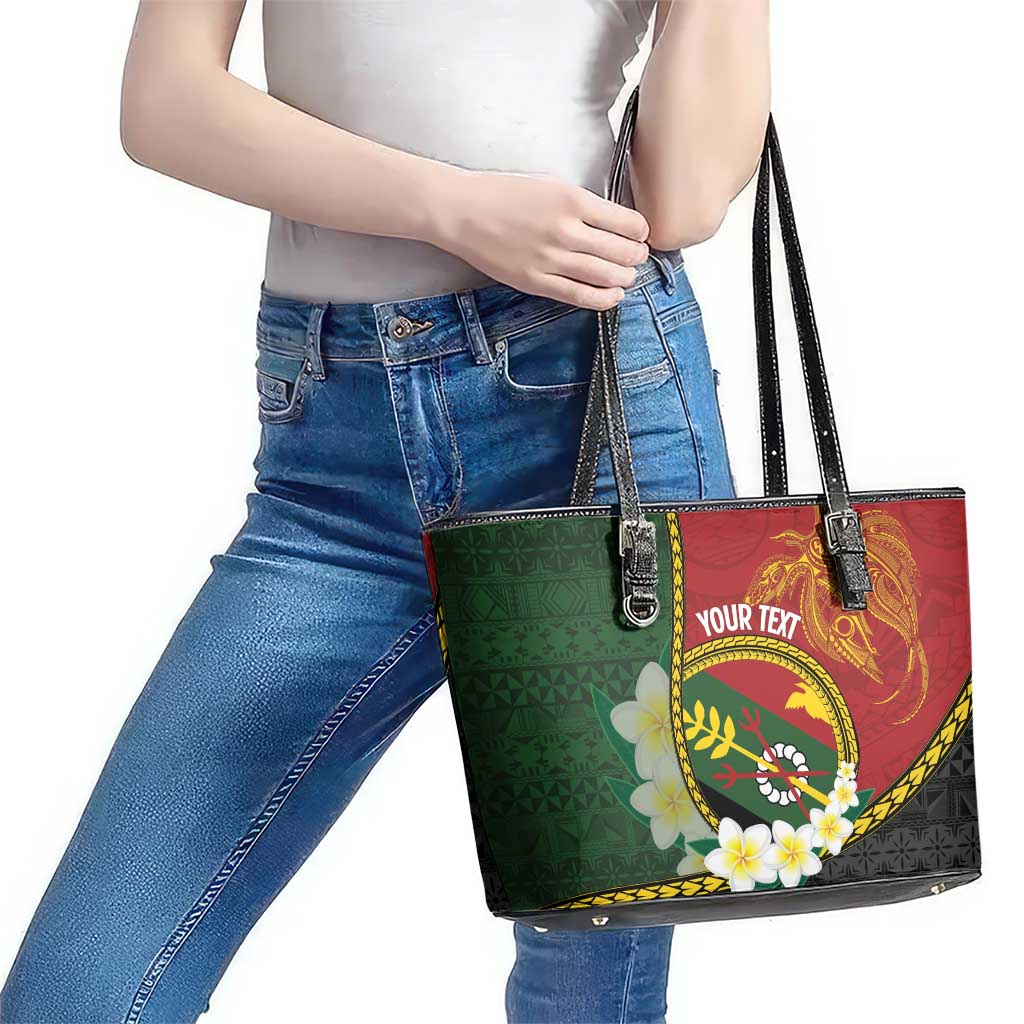 Personalised PNG Simbu Provins Leather Tote Bag Papua New Guinea Plumeria Melanesian Pattern LT14 - Polynesian Pride