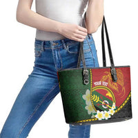 Personalised PNG Simbu Provins Leather Tote Bag Papua New Guinea Plumeria Melanesian Pattern LT14 - Polynesian Pride