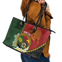 Personalised PNG Simbu Provins Leather Tote Bag Papua New Guinea Plumeria Melanesian Pattern LT14 - Polynesian Pride