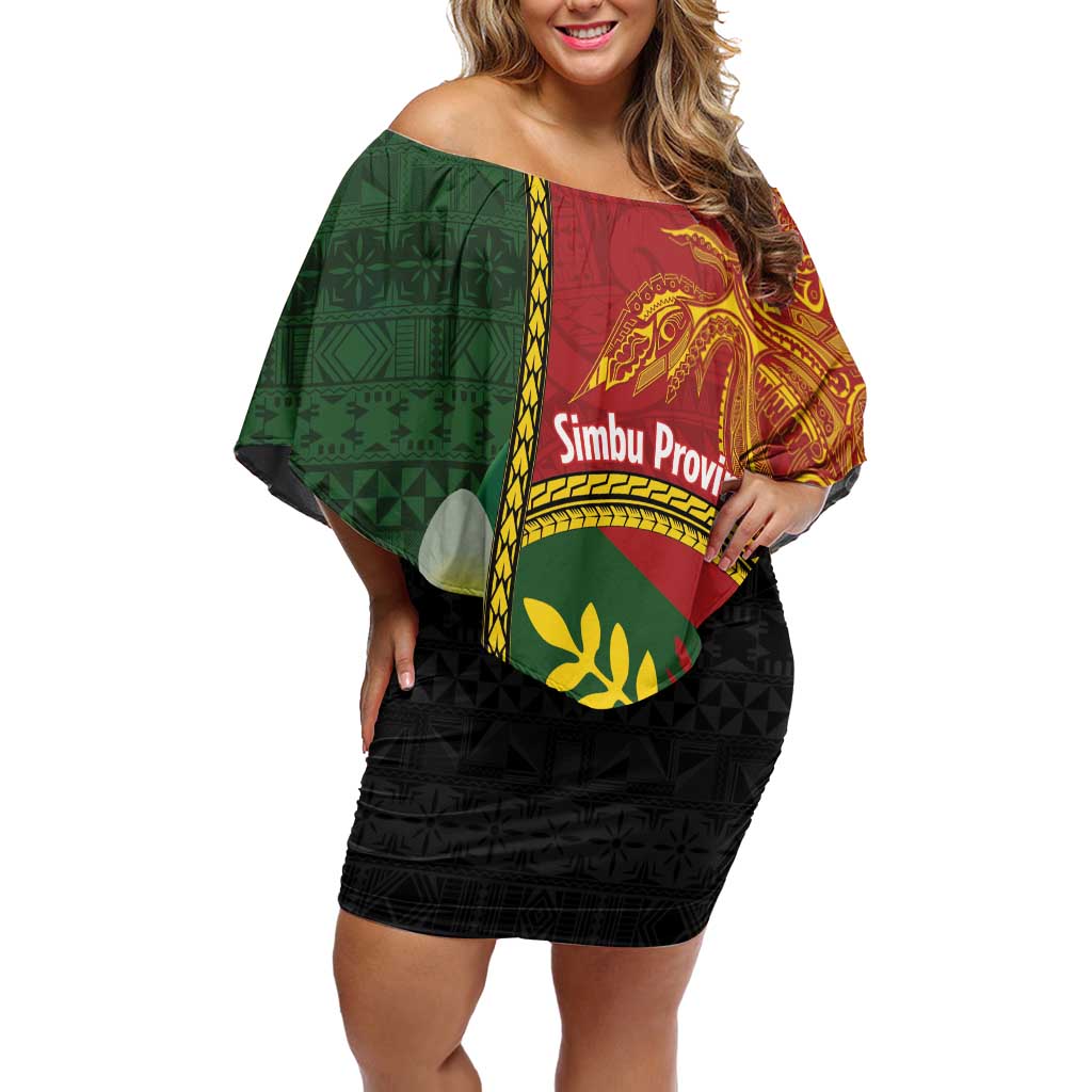 Personalised PNG Simbu Provins Off Shoulder Short Dress Papua New Guinea Plumeria Melanesian Pattern - Polynesian Pride