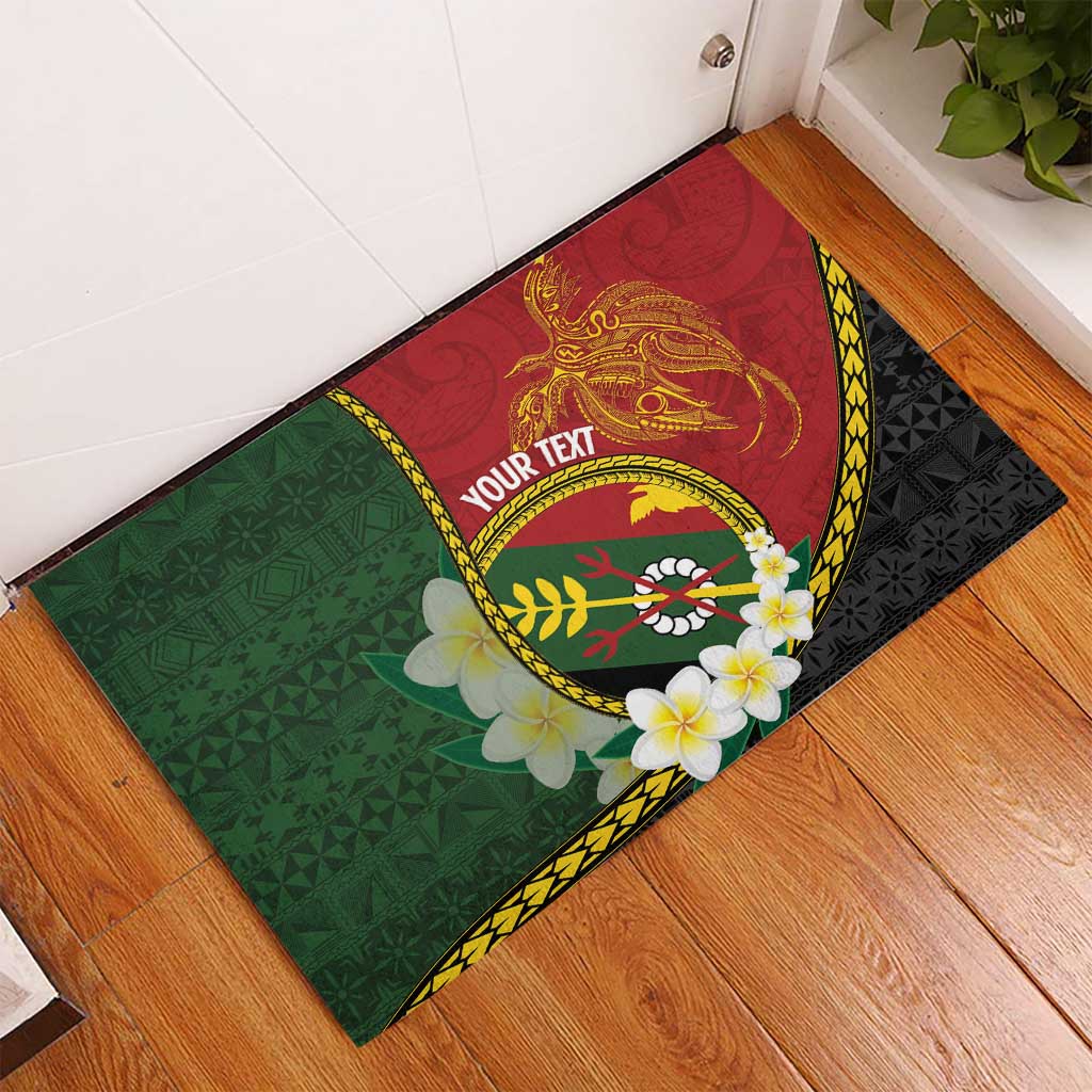Personalised PNG Simbu Provins Rubber Doormat Papua New Guinea Plumeria Melanesian Pattern - Polynesian Pride