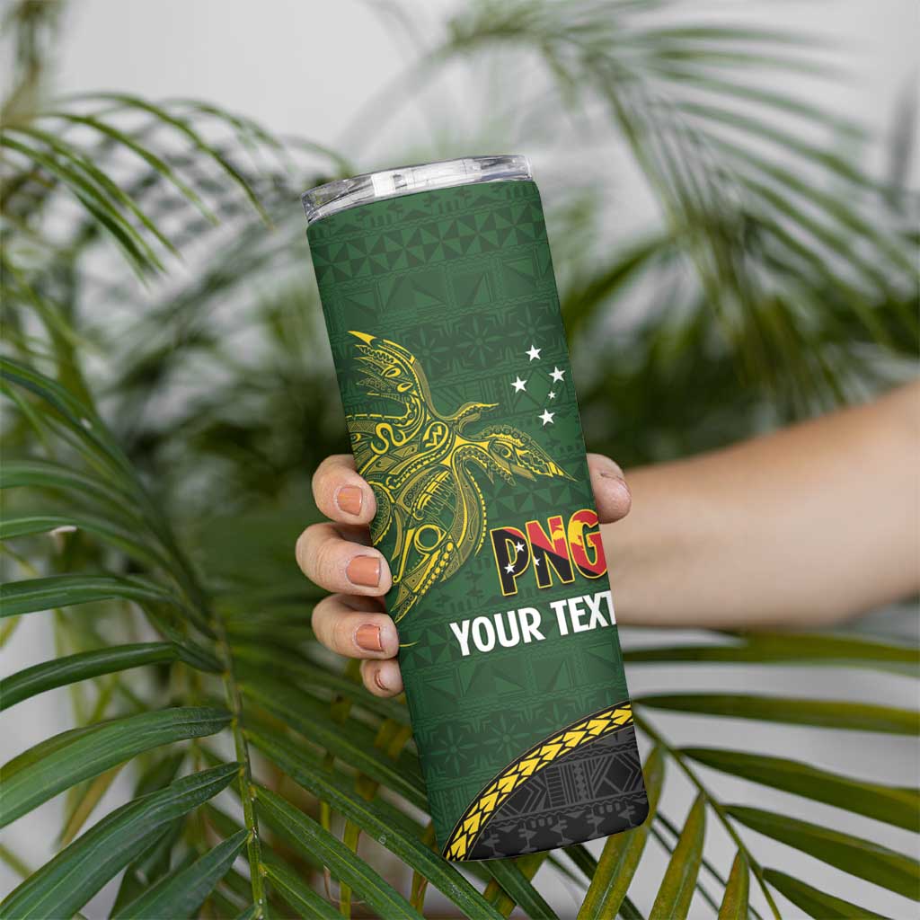 Personalised PNG Simbu Provins Skinny Tumbler Papua New Guinea Plumeria Melanesian Pattern - Polynesian Pride