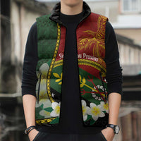 Personalised PNG Simbu Provins Sleeveless Puffer Jacket Papua New Guinea Plumeria Melanesian Pattern - Polynesian Pride