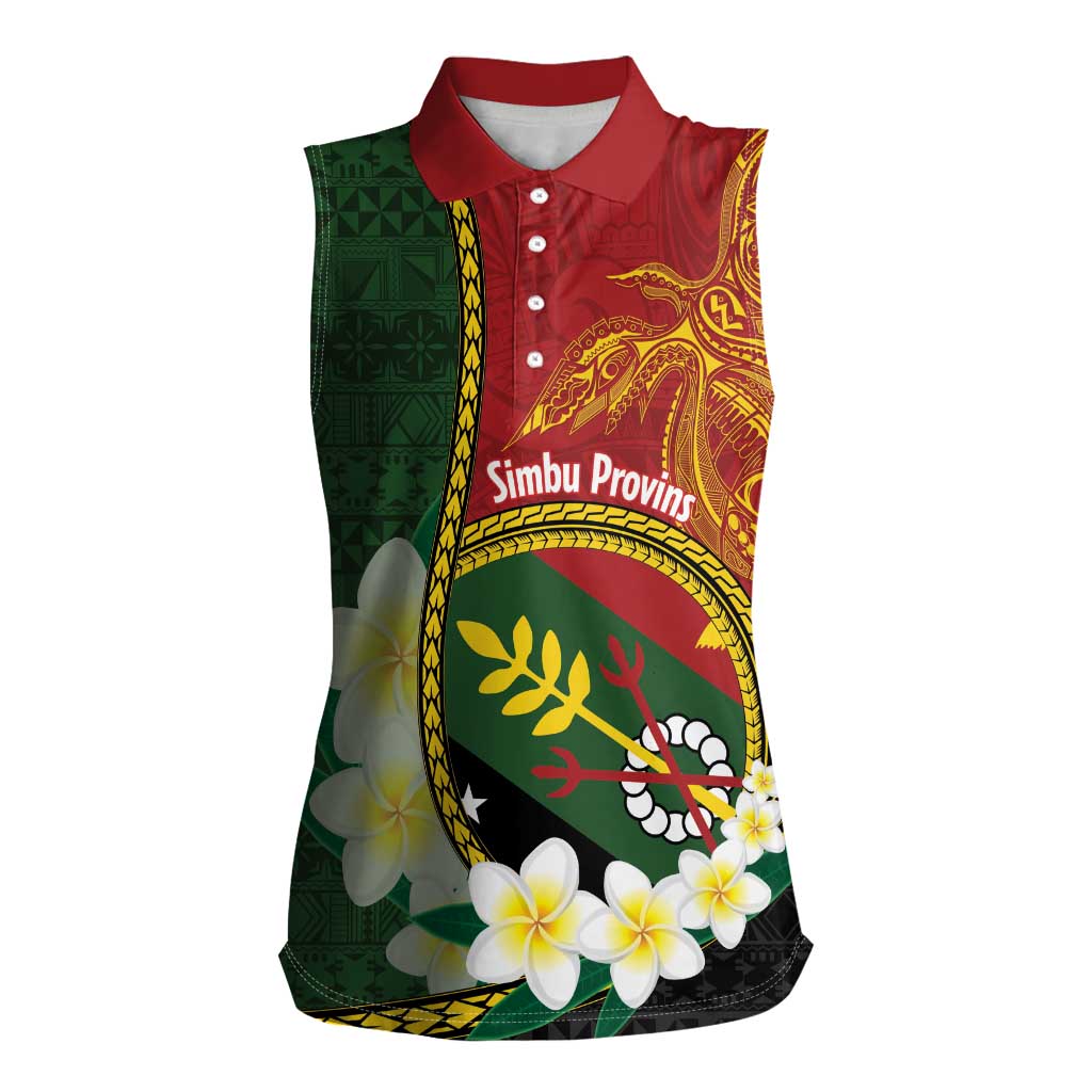 Personalised PNG Simbu Provins Women Sleeveless Polo Shirt Papua New Guinea Plumeria Melanesian Pattern - Polynesian Pride