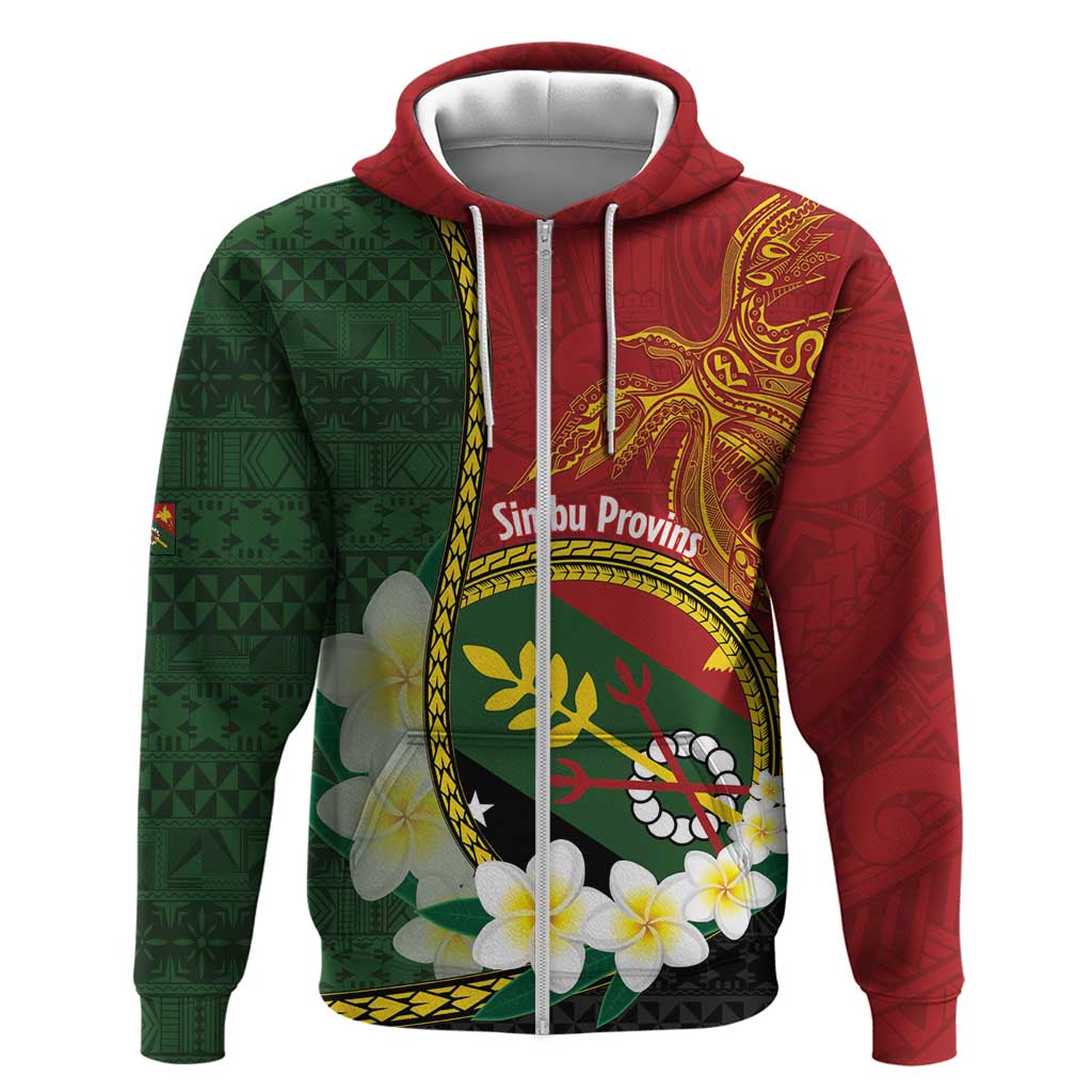 Personalised PNG Simbu Provins Zip Hoodie Papua New Guinea Plumeria Melanesian Pattern - Polynesian Pride
