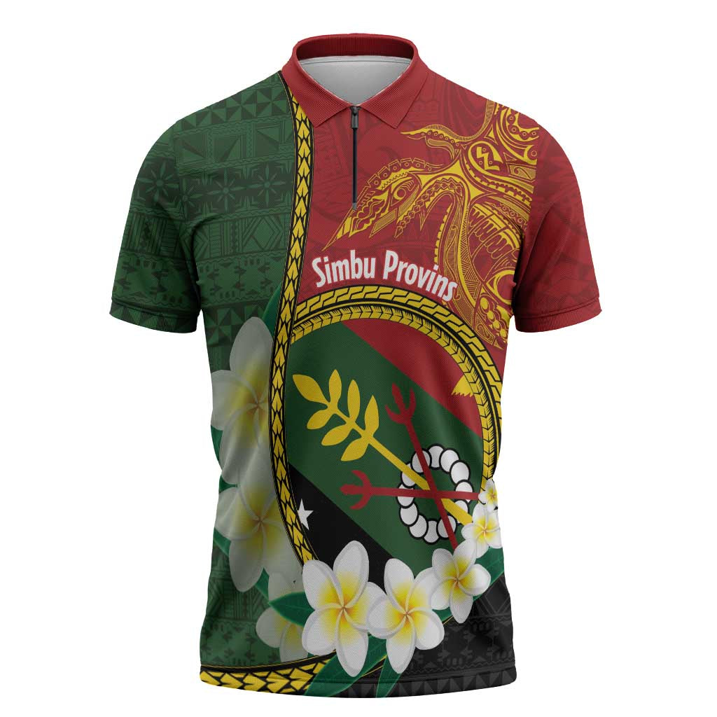 Personalised PNG Simbu Provins Zipper Polo Shirt Papua New Guinea Plumeria Melanesian Pattern - Polynesian Pride