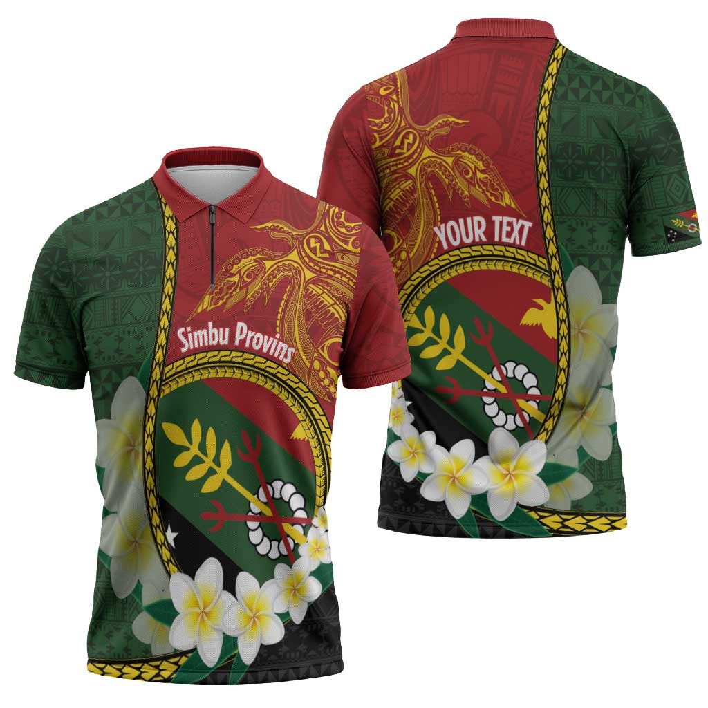 Personalised PNG Simbu Provins Zipper Polo Shirt Papua New Guinea Plumeria Melanesian Pattern - Polynesian Pride