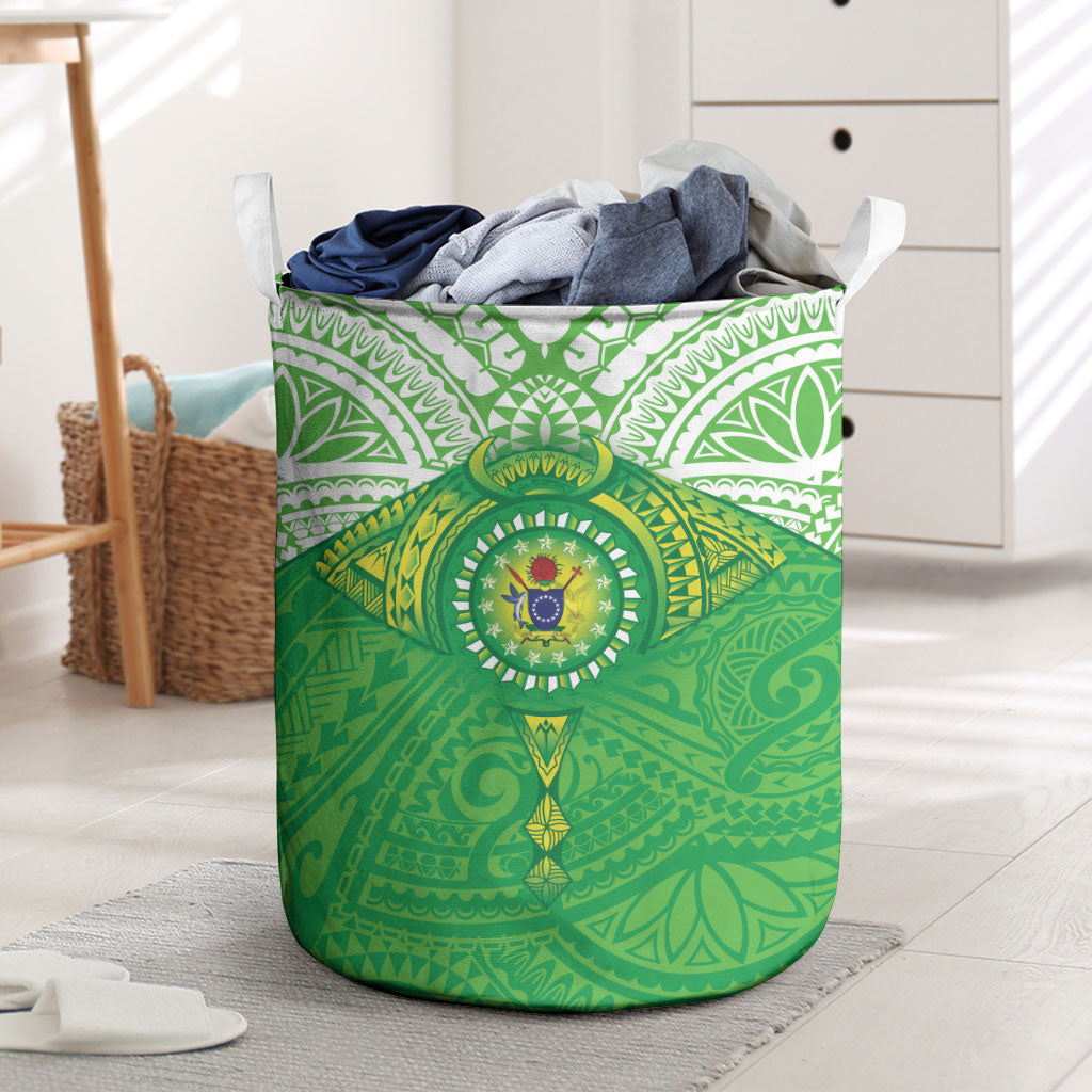Cook Islands Manta Ray Laundry Basket Kuki Airani Tattoo Green Color