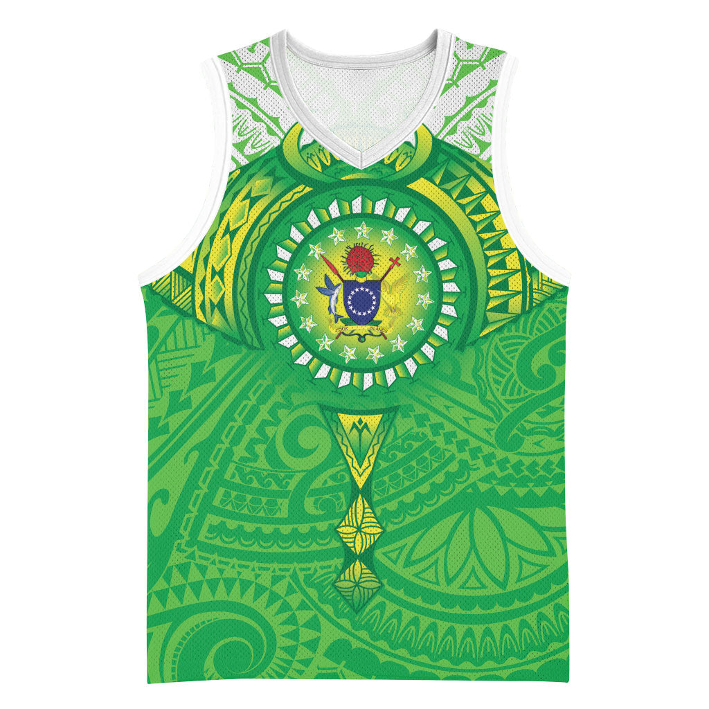 Cook Islands Manta Ray Basketball Jersey Kuki Airani Tattoo Green Color