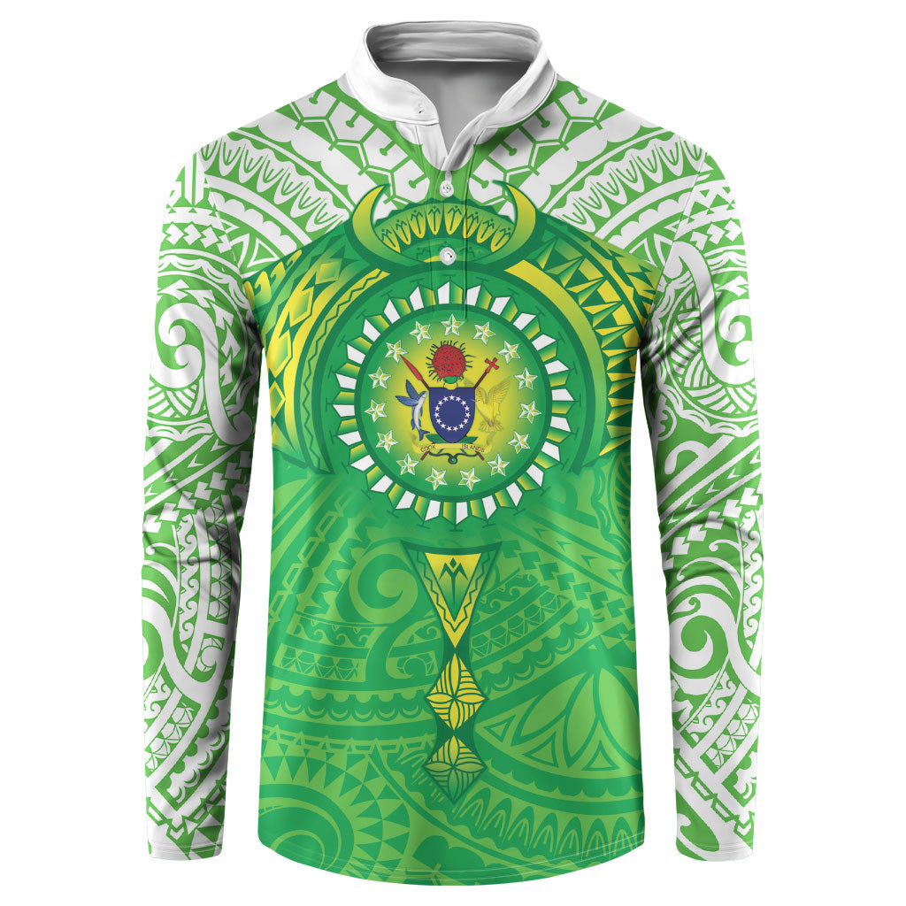 Cook Islands Manta Ray Button Sweatshirt Kuki Airani Tattoo Green Color