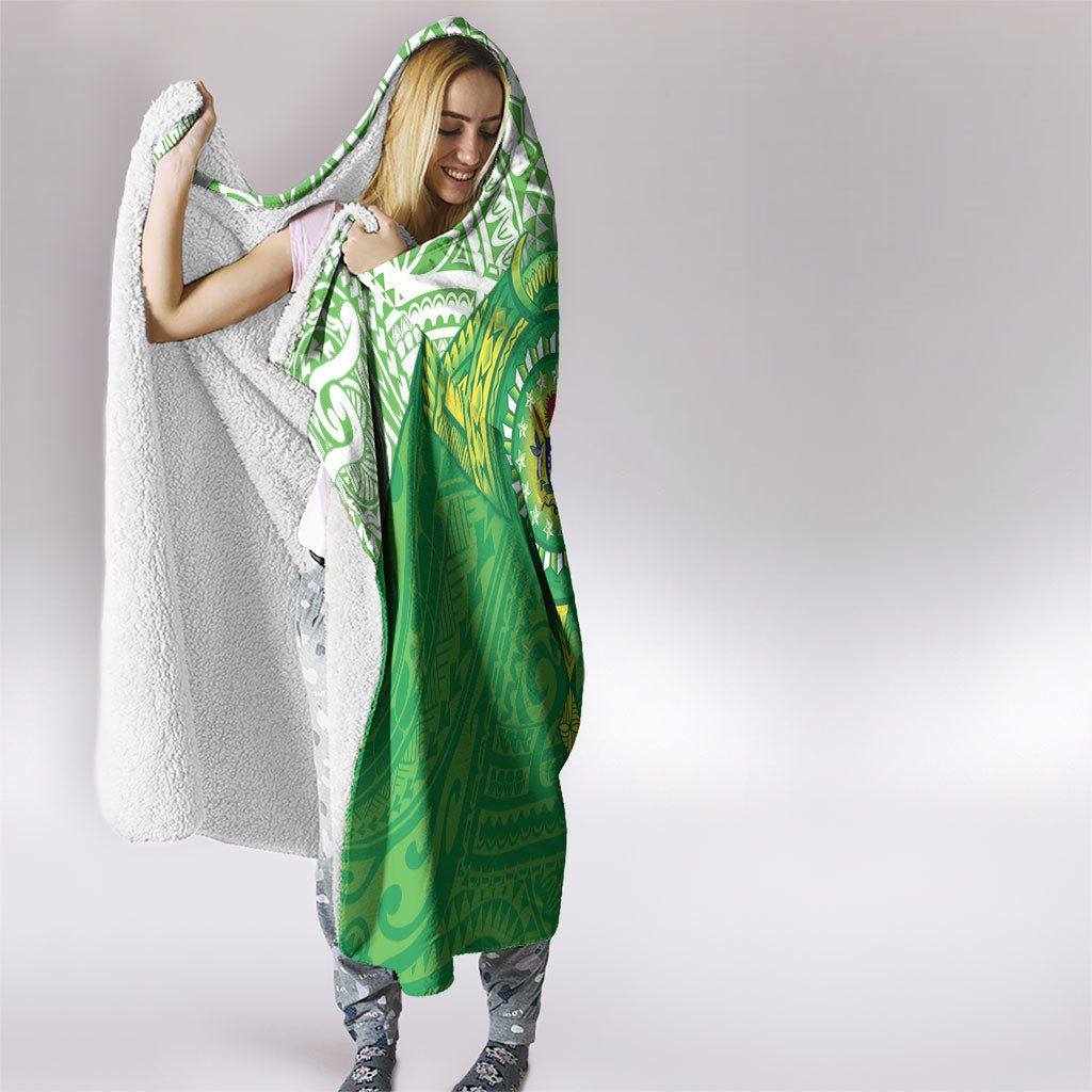 Cook Islands Manta Ray Hooded Blanket Kuki Airani Tattoo Green Color LT14 - Polynesian Pride