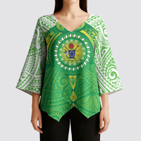 Cook Islands Manta Ray Kimono Sleeve Blouse Kuki Airani Tattoo Green Color LT14 - Polynesian Pride