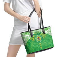 Cook Islands Manta Ray Leather Tote Bag Kuki Airani Tattoo Green Color LT14 - Polynesian Pride