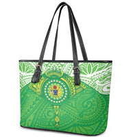 Cook Islands Manta Ray Leather Tote Bag Kuki Airani Tattoo Green Color LT14 - Polynesian Pride