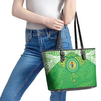 Cook Islands Manta Ray Leather Tote Bag Kuki Airani Tattoo Green Color LT14 - Polynesian Pride