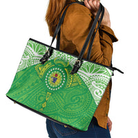 Cook Islands Manta Ray Leather Tote Bag Kuki Airani Tattoo Green Color LT14 - Polynesian Pride