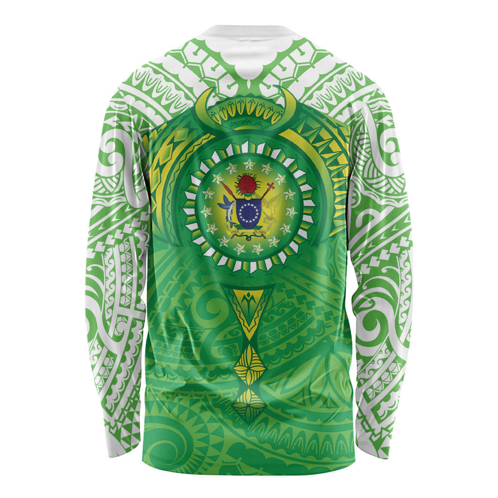 Cook Islands Manta Ray Long Sleeve Shirt Kuki Airani Tattoo Green Color LT14 - Polynesian Pride