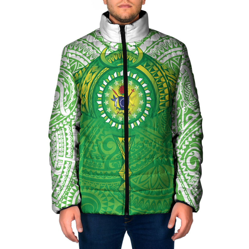 Cook Islands Manta Ray Padded Jacket Kuki Airani Tattoo Green Color