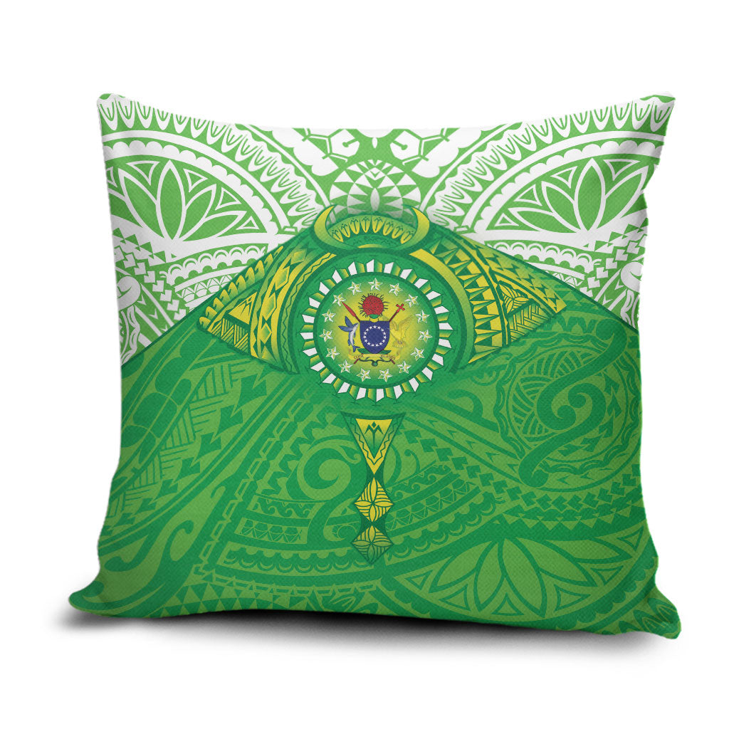 Cook Islands Manta Ray Pillow Cover Kuki Airani Tattoo Green Color