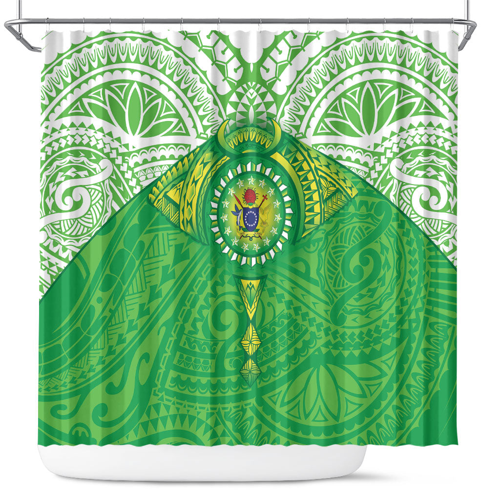 Cook Islands Manta Ray Shower Curtain Kuki Airani Tattoo Green Color