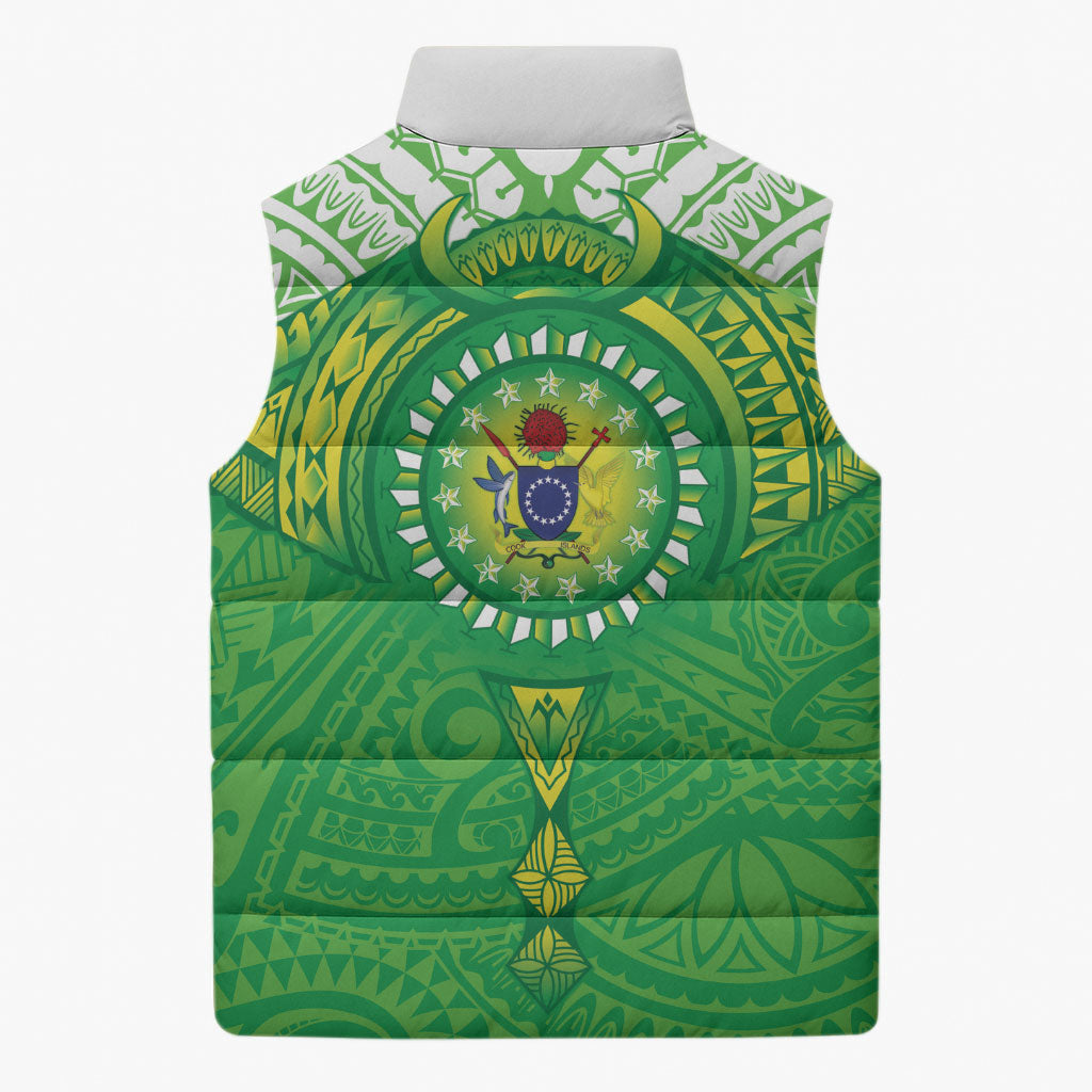 Cook Islands Manta Ray Sleeveless Puffer Jacket Kuki Airani Tattoo Green Color LT14 - Polynesian Pride