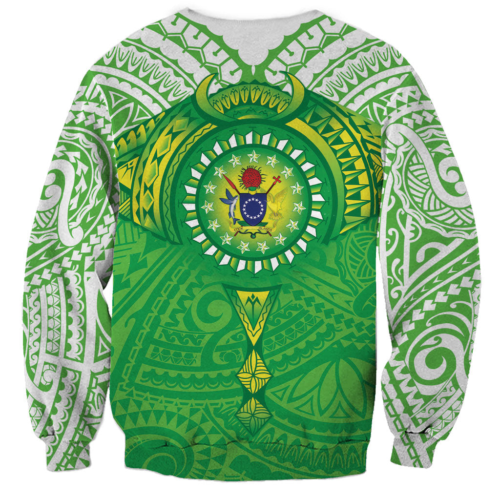 Cook Islands Manta Ray Sweatshirt Kuki Airani Tattoo Green Color LT14 - Polynesian Pride