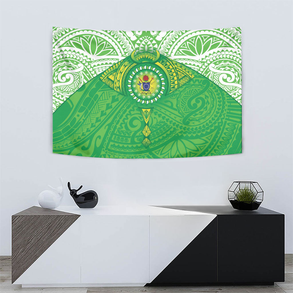 Cook Islands Manta Ray Tapestry Kuki Airani Tattoo Green Color LT14 - Polynesian Pride