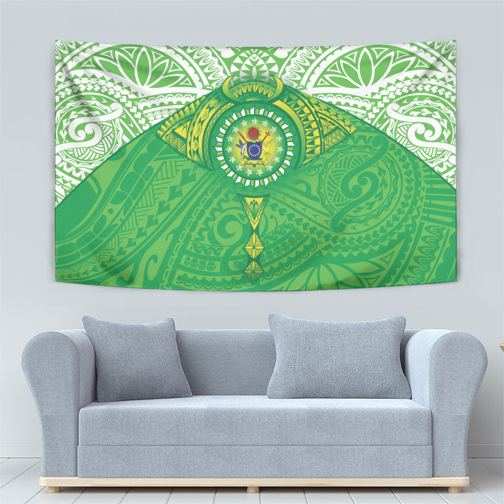 Cook Islands Manta Ray Tapestry Kuki Airani Tattoo Green Color LT14 - Polynesian Pride