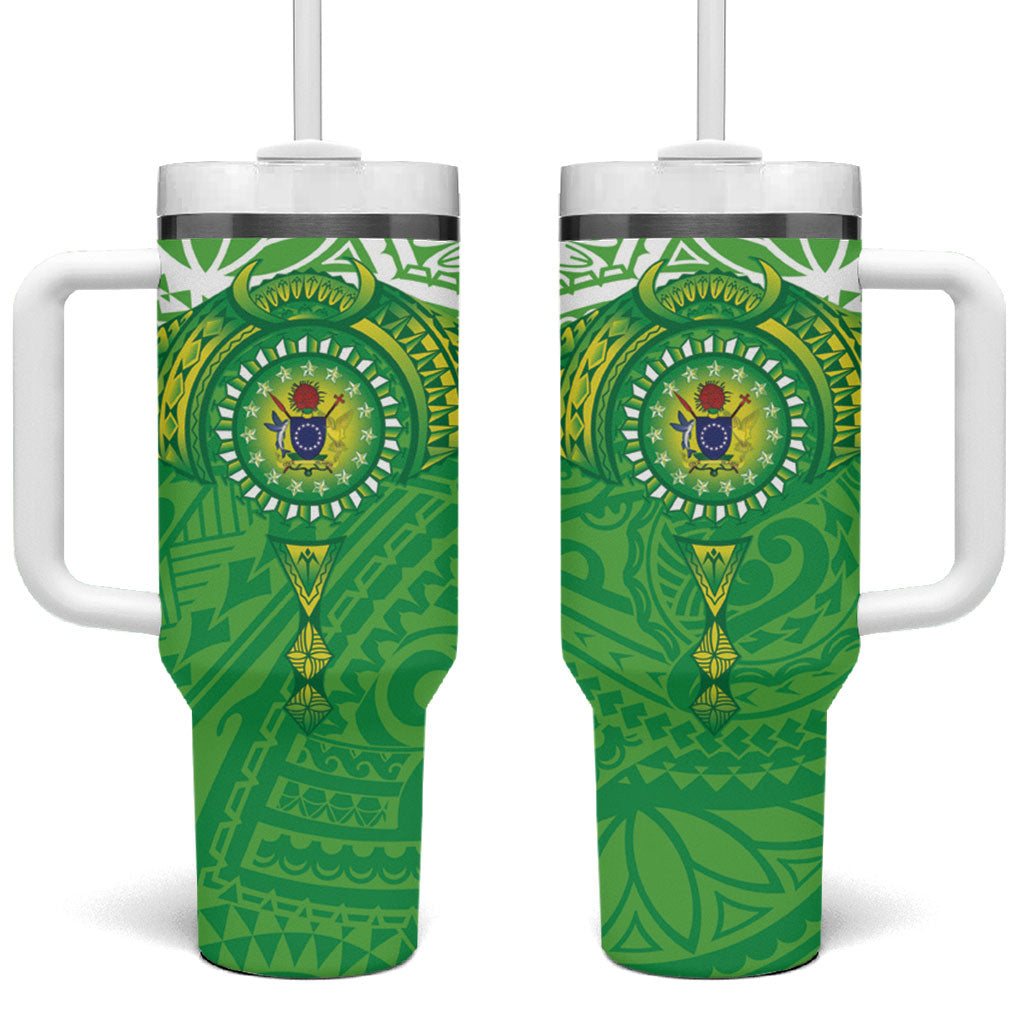 Cook Islands Manta Ray Tumbler With Handle Kuki Airani Tattoo Green Color