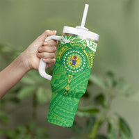 Cook Islands Manta Ray Tumbler With Handle Kuki Airani Tattoo Green Color LT14 - Polynesian Pride