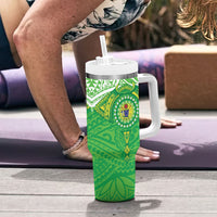 Cook Islands Manta Ray Tumbler With Handle Kuki Airani Tattoo Green Color LT14 - Polynesian Pride