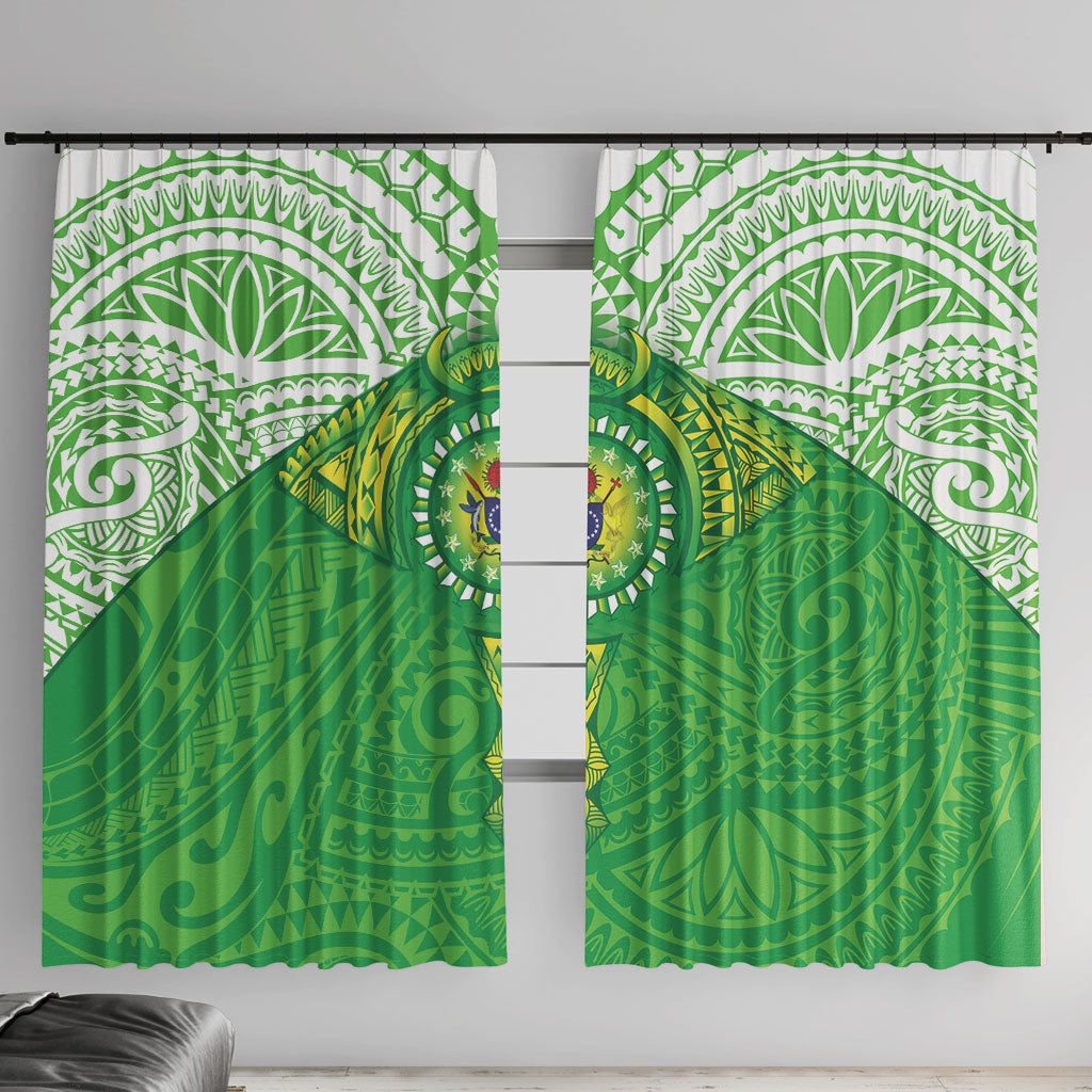 Cook Islands Manta Ray Window Curtain Kuki Airani Tattoo Green Color