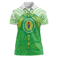 Cook Islands Manta Ray Women Polo Shirt Kuki Airani Tattoo Green Color LT14 Female Green - Polynesian Pride